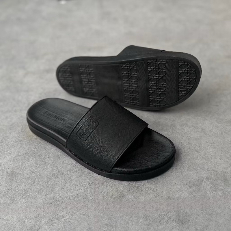 [Bản Quai Khâu Chính Hãng] Dép nam quai da logo Fashion được khâu quai chắc chắn- dép nam đến mềm cao su 2 lớp - ảnh 2