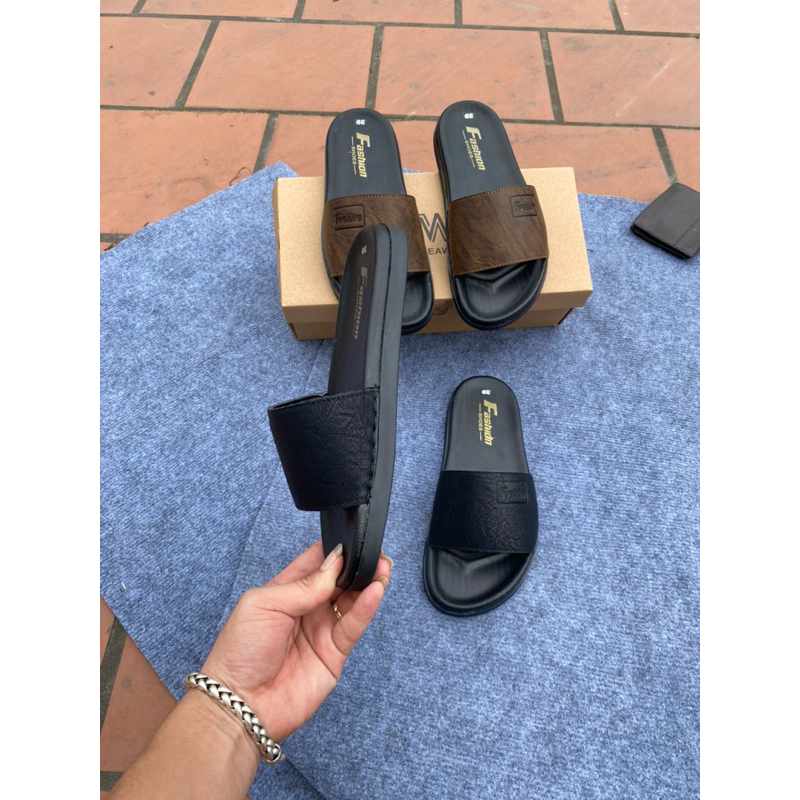 [Bản Quai Khâu Chính Hãng] Dép nam quai da logo Fashion được khâu quai chắc chắn- dép nam đến mềm cao su 2 lớp - ảnh 4