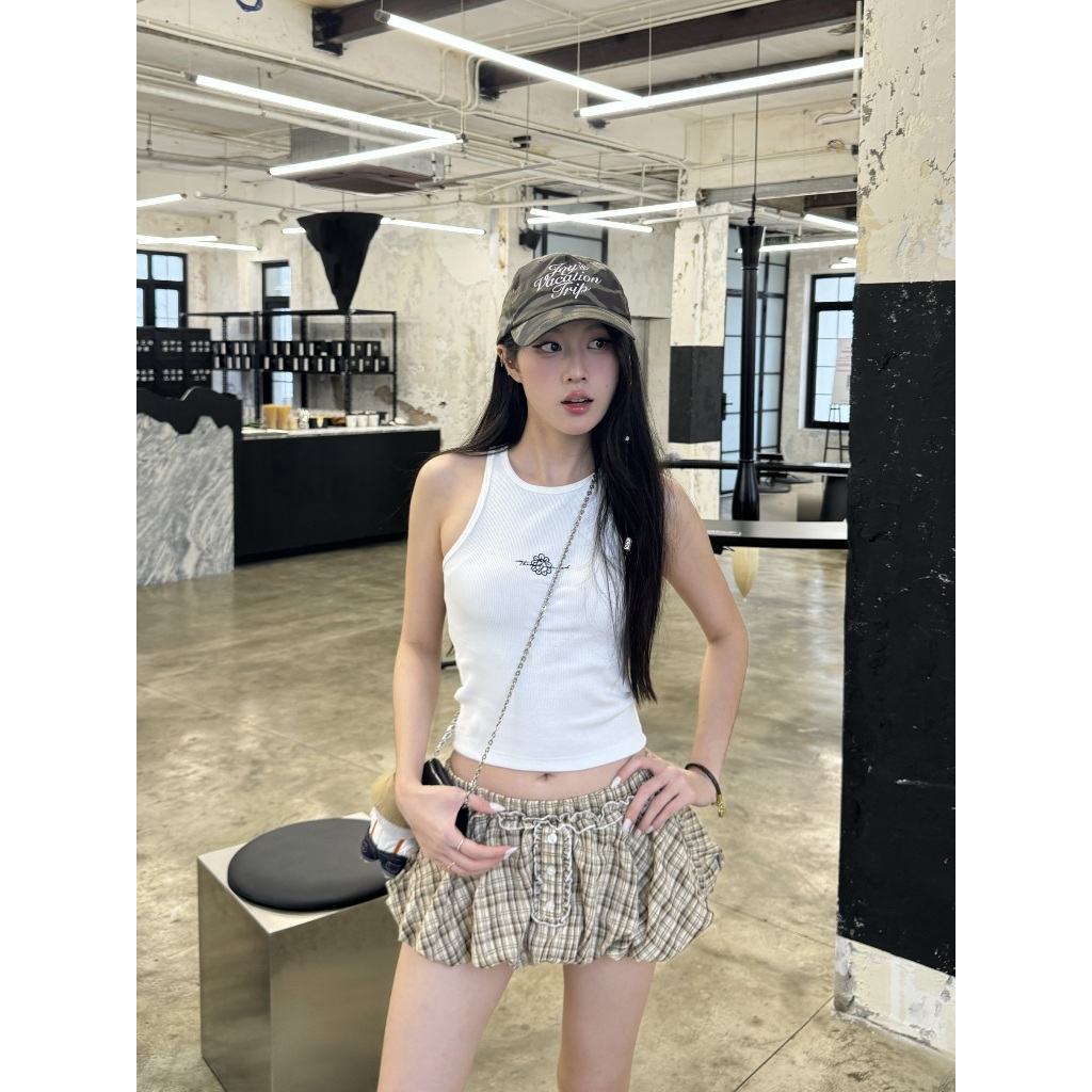 Ảnh Váy Ngắn Caro Bí Màu Nâu Vàng Dáng Phồng Brand TSUN Chính Hãng [Có Quần Bảo Hộ] Váy Nữ, Mini Skirt 2