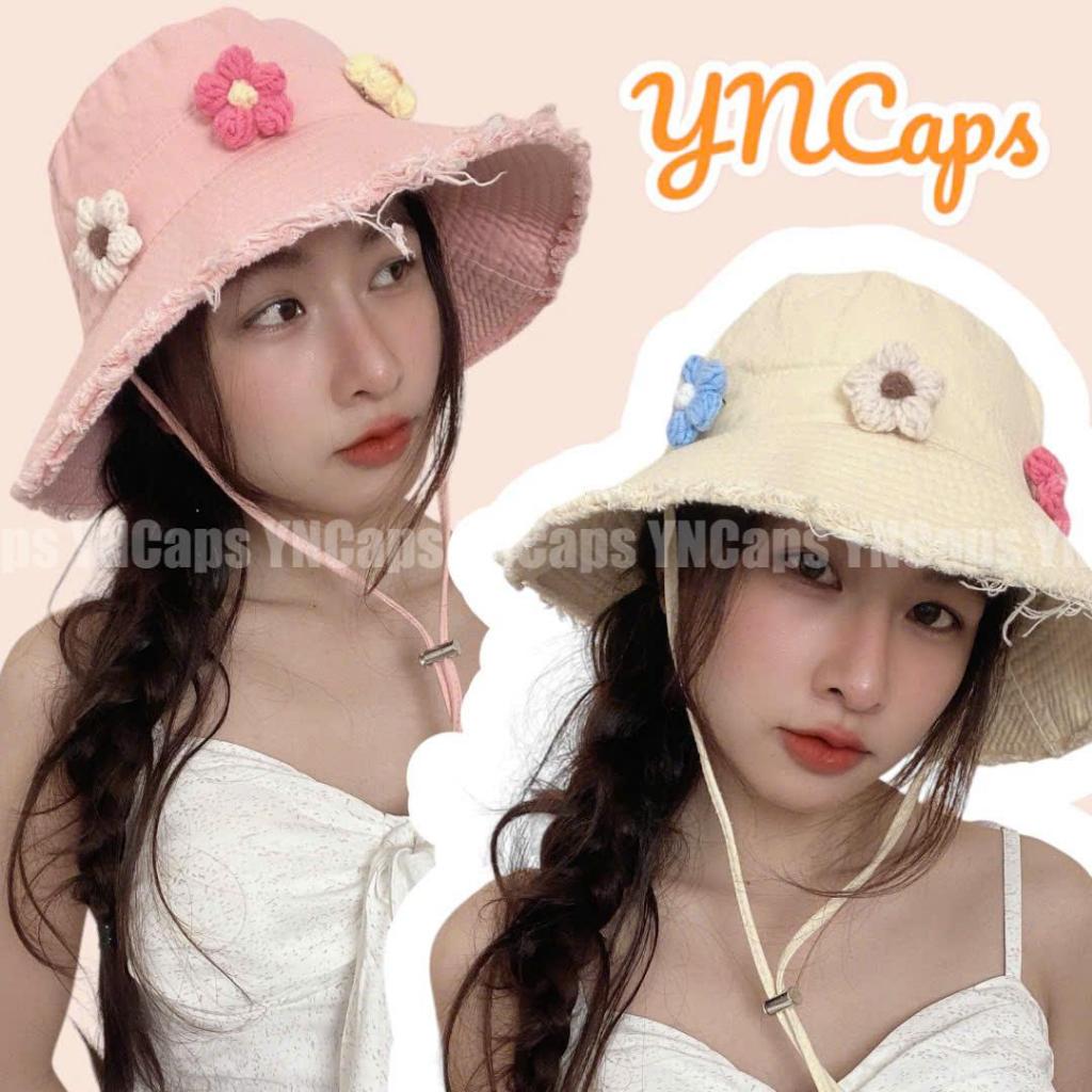 (Size người lớn và bé 2 - 5 tuổi) Nón bucket tua rua viền rách gắn hoa ...