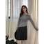 Chân váy dài qua gối xếp ly MIDI SKIRTS họa tiết sọc mảnh màu ghi phong cách thanh lịch nữ tính CVXL007 - Tiktik