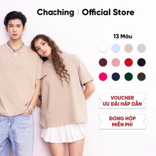 [13 Màu Trendy] Áo Thun Unisex ChaChing, Áo Phông Nam Nữ Form Boxy Cổ Tròn Thêu Logo Vải Thun Cotton Co Giãn 2 Chiều