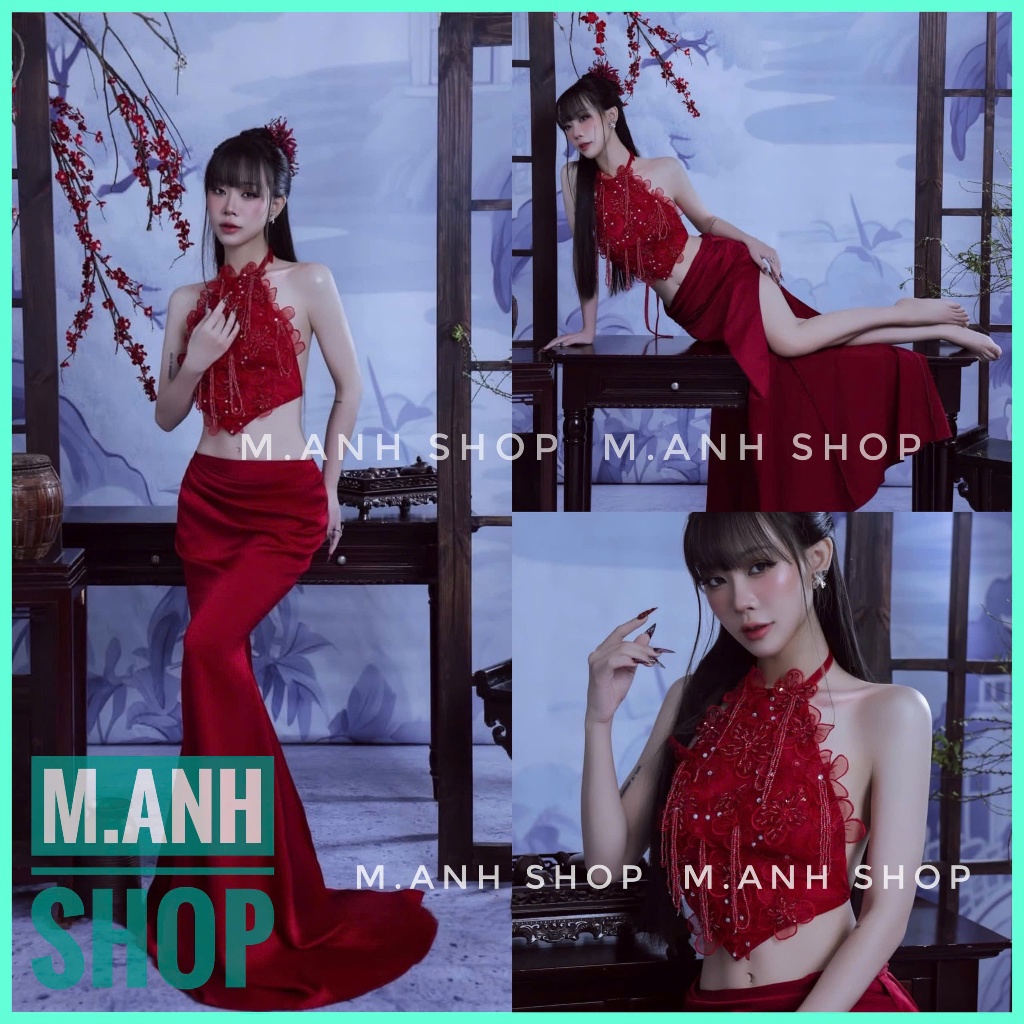 Sét Yếm Ren Kết Hoa Kèm Chân Váy Chụp Ảnh Concept Sexy Xinh Đẹp