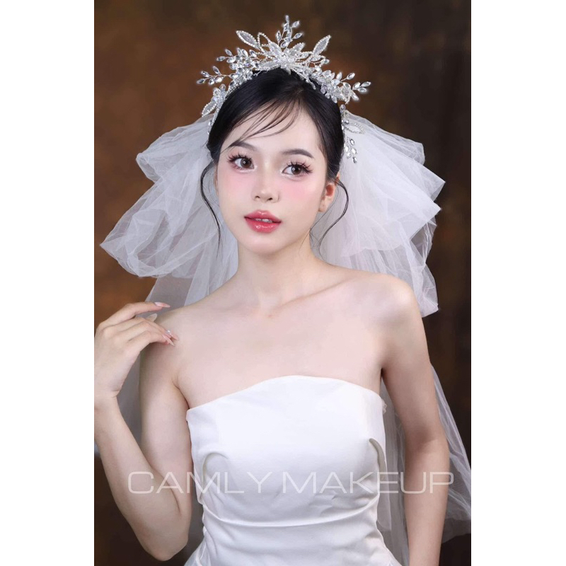 Bờm cài tóc cô dâu đá lấp lánh hoa