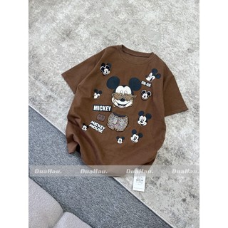 Áo Thun Nữ Mickey Phông Ngắn Tay Họa Tiết Dáng Rộng Giấu Quần Trùm Mông QCCC Cao Cấp