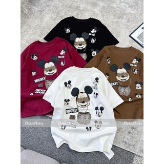 Áo Thun Nữ Mickey Phông Ngắn Tay Họa Tiết Dáng Rộng Giấu Quần Trùm Mông QCCC Cao Cấp