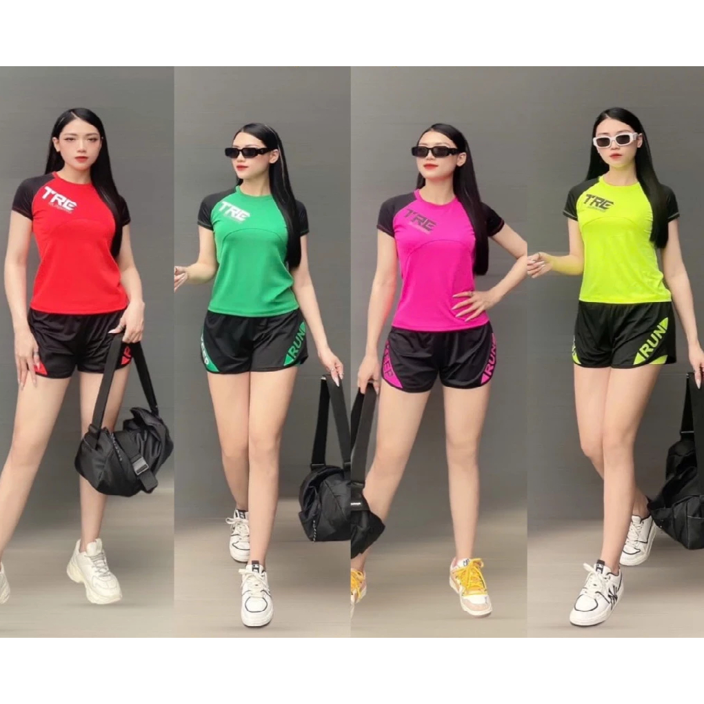 Bộ thể thao nữ quần 2 lớp chất thun co dãn dùng tập gym, chạy bộ, nhảy erobic, pickleball...