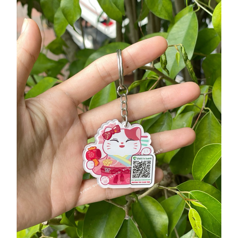 Móc khoá mèo thần tài in mã qr tiện lợi  - Xưởng quà tặng Sango