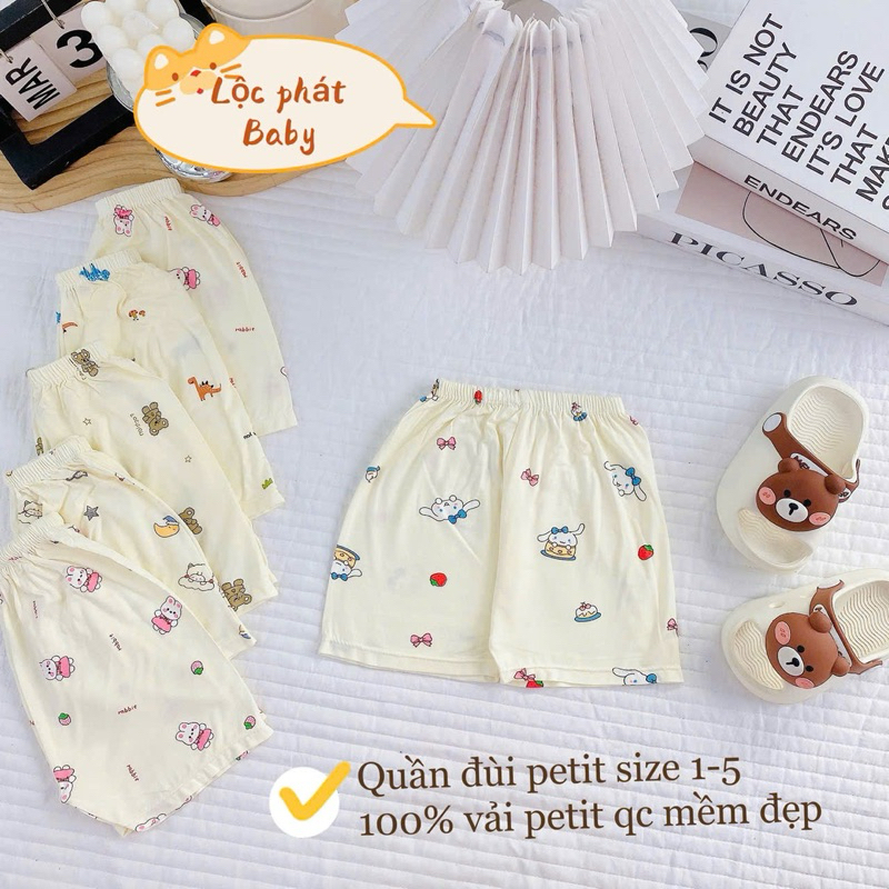 (LK 001) Combo 5-10 quần đùi Petit QC mềm mịn thấm hút mồ hôi cho bé từ 3-13kg