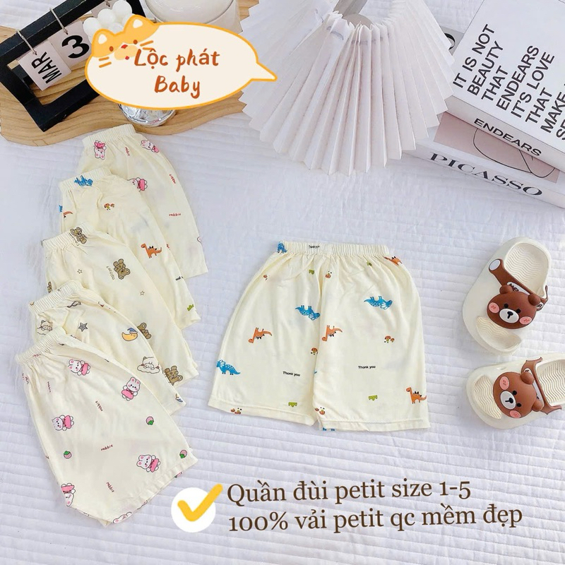 (LK 001) Combo 5-10 quần đùi Petit QC mềm mịn thấm hút mồ hôi cho bé từ 3-13kg