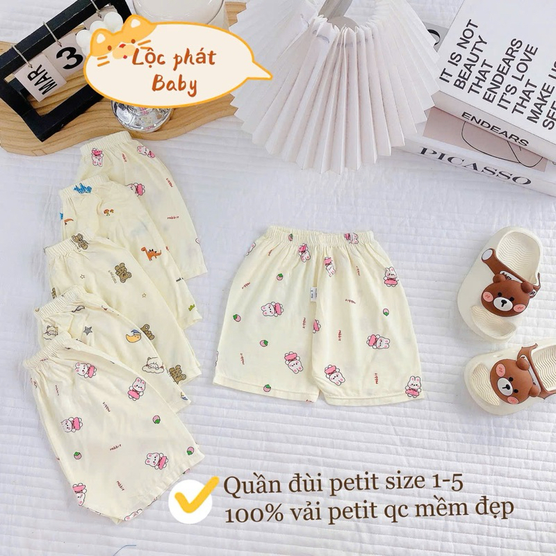 (LK 001) Combo 5-10 quần đùi Petit QC mềm mịn thấm hút mồ hôi cho bé từ 3-13kg