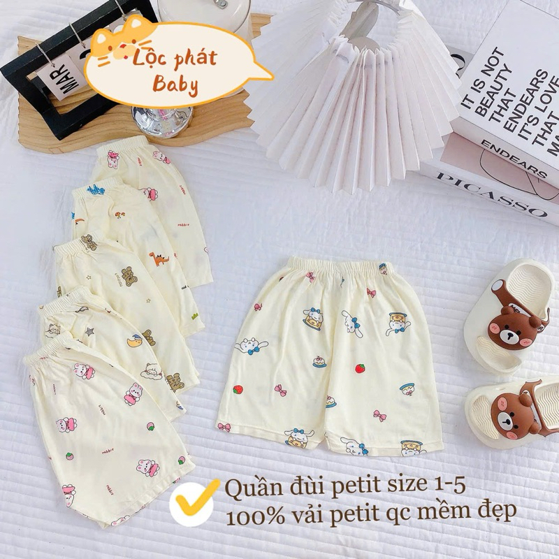 (LK 001) Combo 5-10 quần đùi Petit QC mềm mịn thấm hút mồ hôi cho bé từ 3-13kg