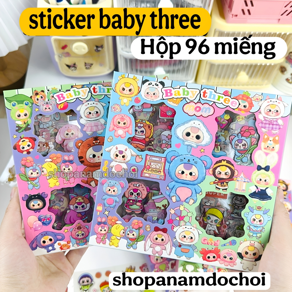 Hộp 96 miếng dán sticker baby three nhựa trong mới giá rẻ | Shopee Việt Nam