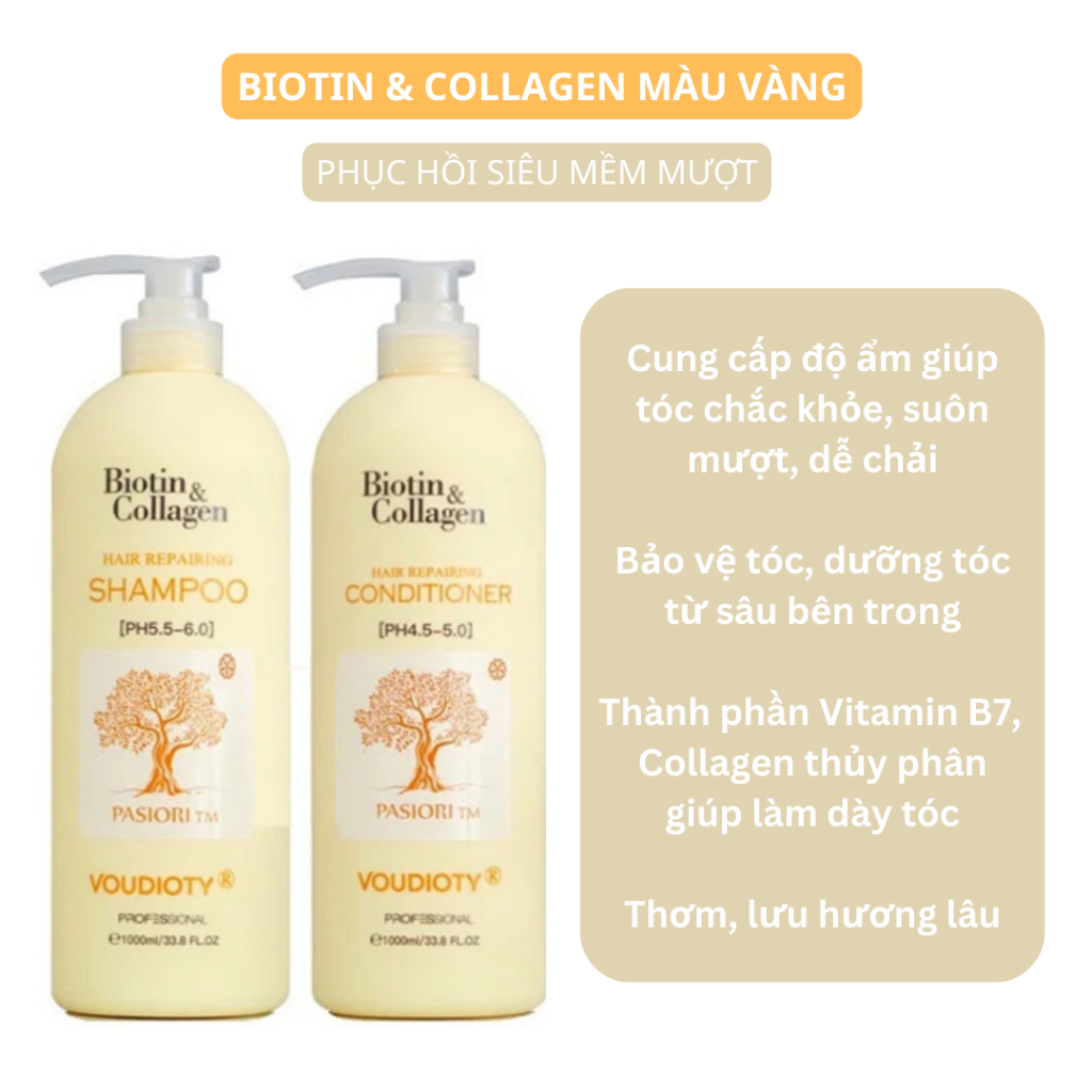 Ảnh Cặp Gội Xả BIOTIN COLLAGEN VOUDIOTY Giảm Rụng Tóc, Phục Hồi Hư Tổn, Giảm Gàu 500/1000ml 2
