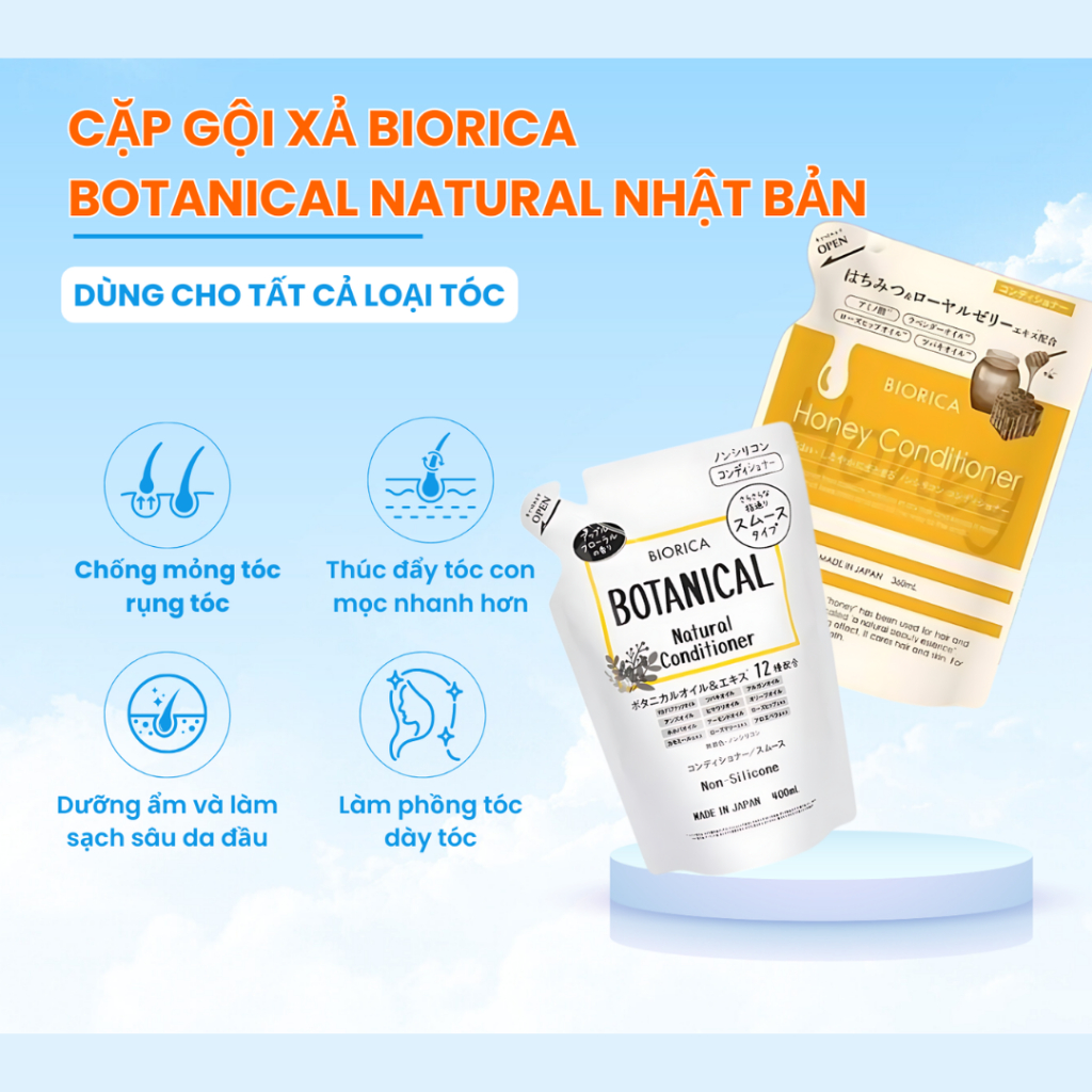 Ảnh Cặp Gội Xả Biorica Botanical Natural Nhật Bản Giúp Mềm Tóc Và Ngăn Ngừa Tóc Gãy Rụng 400ml/1 túi 3