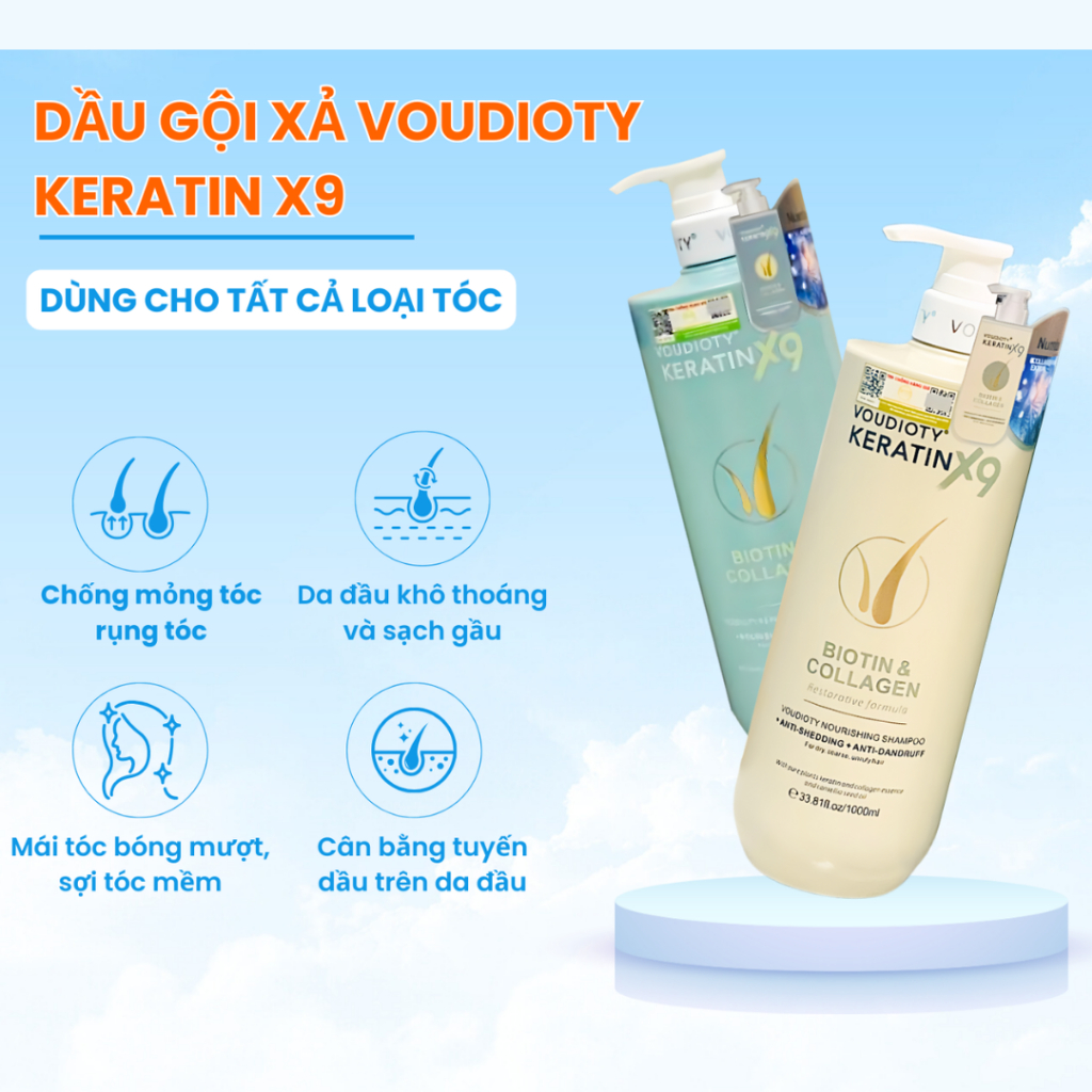 Ảnh Dầu Gội Xả Voudioty Keratin X9 Cung Cấp Dưỡng Chất Phục Hồi Tóc Hư Tổn Nặng 500ml và 1000ml 2