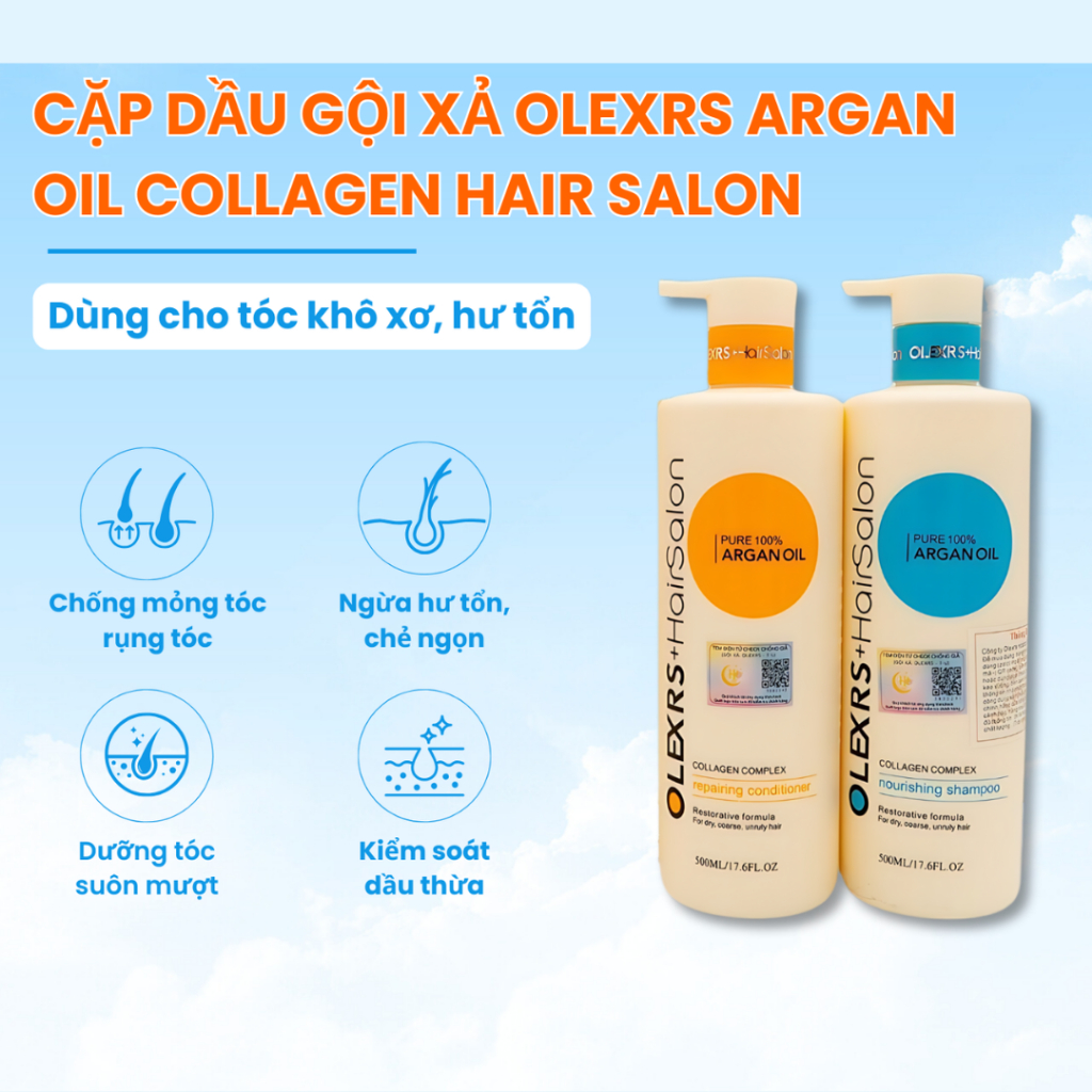 Ảnh Combo CẶP GỘI XẢ Olexrs+Hair Salon Và TINH DẦU DƯỠNG Olexrs Collagen Phục Hồi Tóc Hư Tổn  960ml và 80ml 2