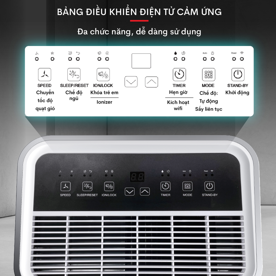 Máy hút ẩm chống nồm FUJIHOME DH25W nhập khẩu chính hãng, điều khiển qua app, lọc không khí 25 Lít