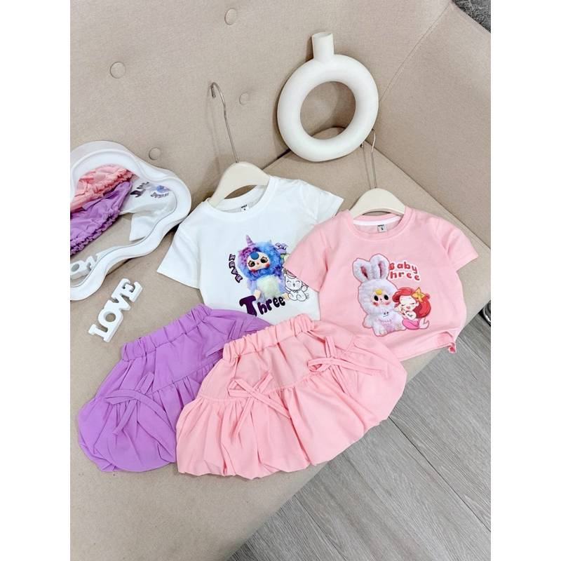 Sét áo baby three kèm chân váy bí xinh xắn cho bé gái 8-20kg