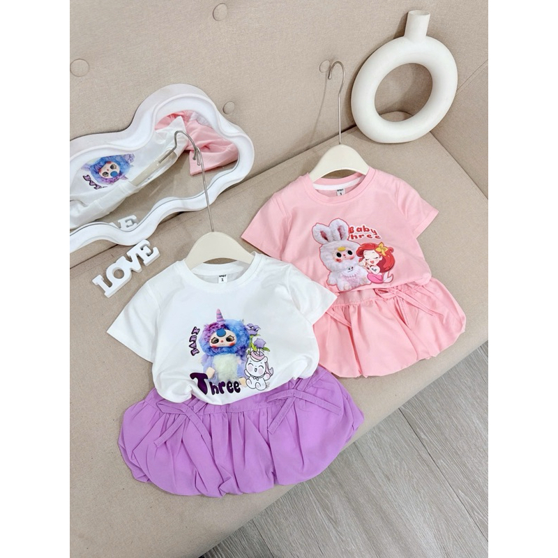 Sét áo baby three kèm chân váy bí xinh xắn cho bé gái 8-20kg