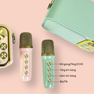 Loa Bluetooth Mini Karaoke Kèm 2 Mic YS-103 / YS-105 Không Dây Đổi Giọng Hát Bass Mạnh Nhỏ Gọn Pin Trâu