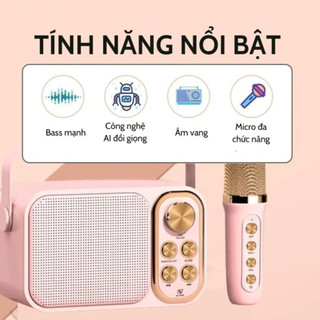 Loa Bluetooth Mini Karaoke Kèm 2 Mic YS-103 / YS-105 Không Dây Đổi Giọng Hát Bass Mạnh Nhỏ Gọn Pin Trâu
