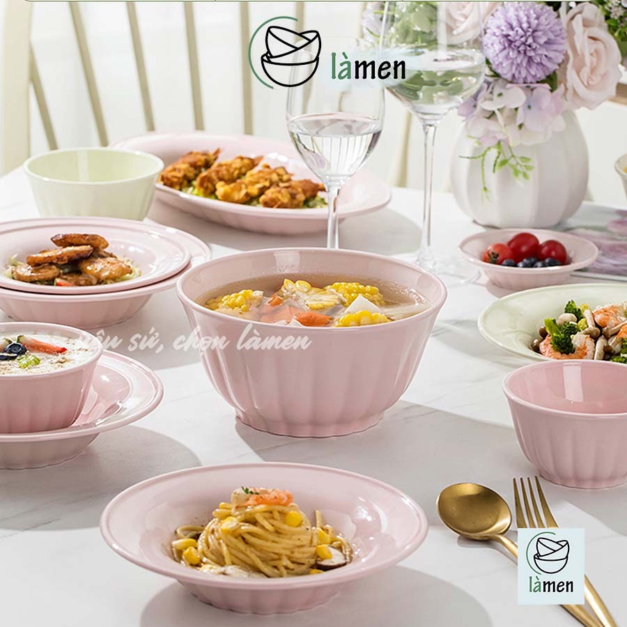 [Bảo Hành Bể Vỡ] Bộ Bát Đĩa Chén Dĩa Sứ Màu Pastel Sang Trọng, Bát Đĩa Sứ Tráng Men Cao Cấp SET012