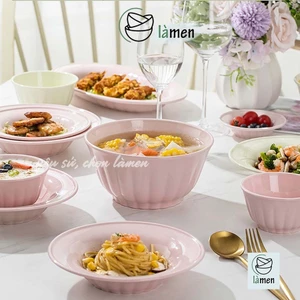 Bộ Bát Đĩa Chén Dĩa Sứ Màu Pastel Sang Trọng, Bát Đĩa Sứ Tráng Men Cao Cấp SET012
