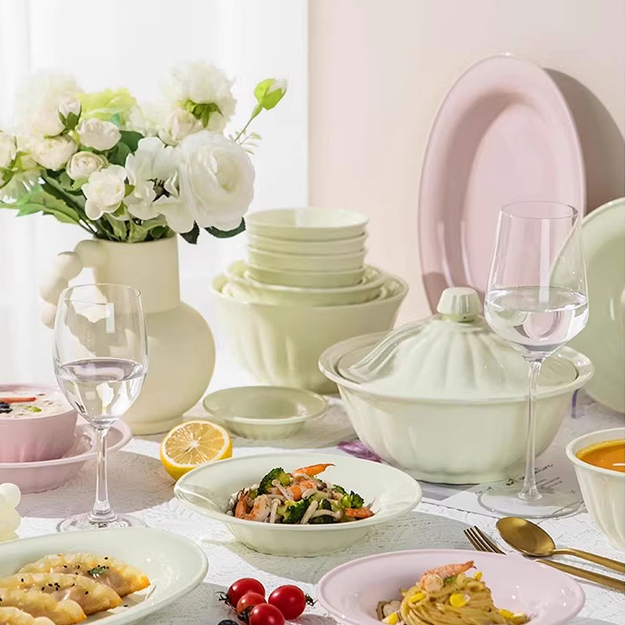 [Bảo Hành Bể Vỡ] Bộ Bát Đĩa Chén Dĩa Sứ Màu Pastel Sang Trọng, Bát Đĩa Sứ Tráng Men Cao Cấp SET012