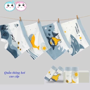 Set 4 quần chip bé trai lưới lạnh thông hơi cao cấp họa tiết cá mập, quần sịp bé trai thông hơi