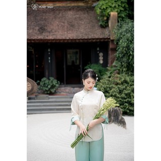 Pháp phục NGUYỆT ĐÀI, đồ lam lễ chùa xanh ngọc KHÔNG kèm charm, chất liệu gấm hoa cao cấp cho Mẹ & bé - HUMY NGO [115]