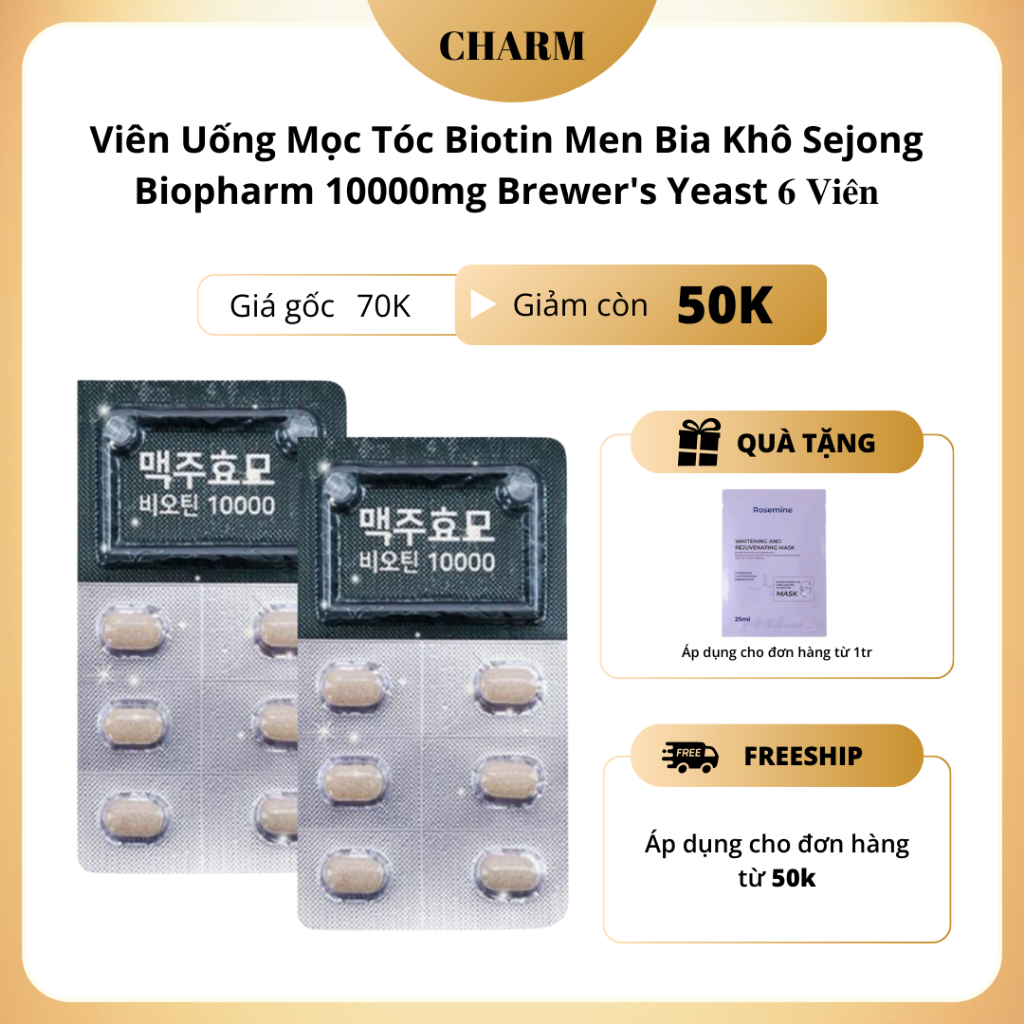 Viên Uống Mọc Tóc Biotin Men Bia Khô Sejong Biopharm 10000mg Brewer's ...