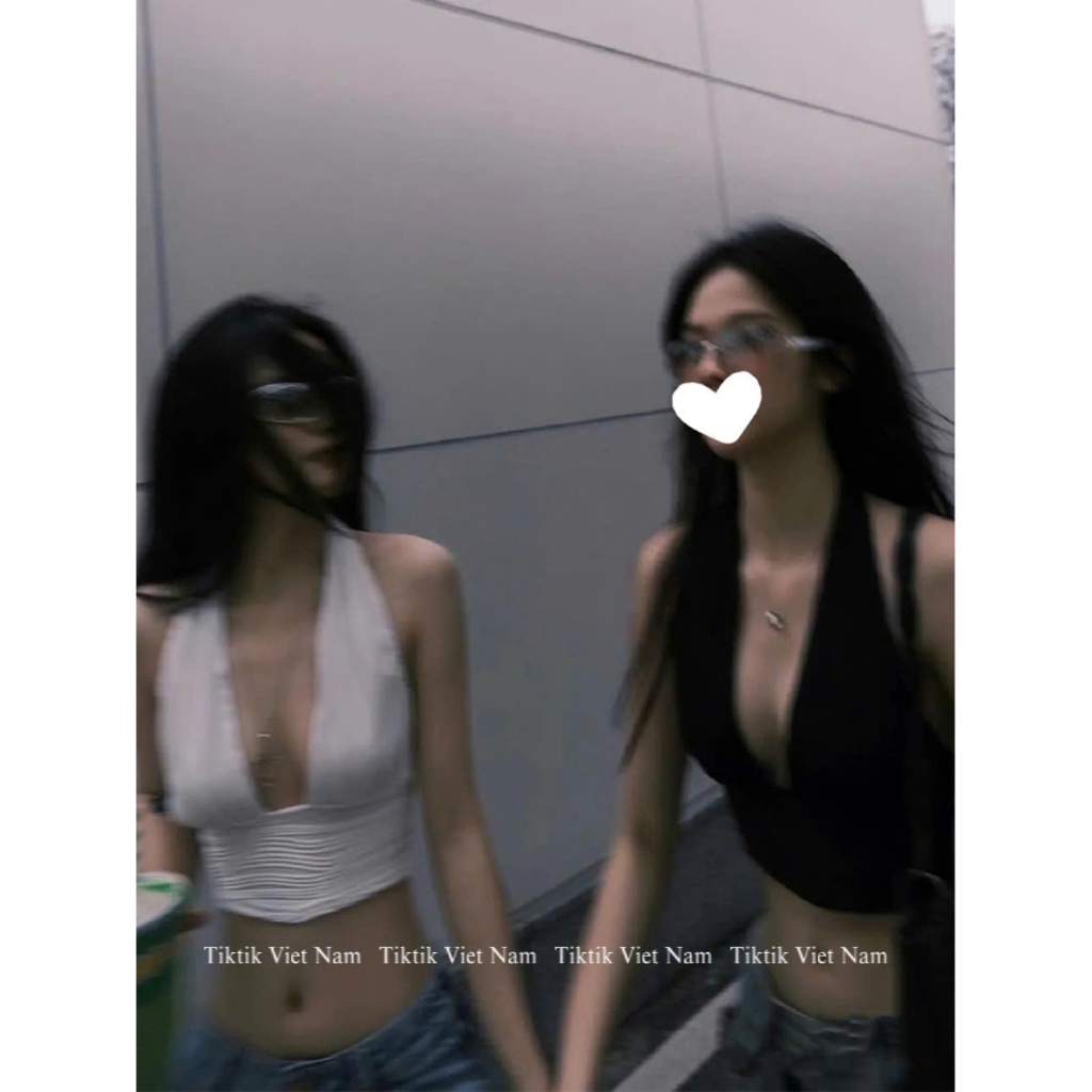 (SẴN) Áo yếm croptop cổ V hở lưng màu trơn đi biển phong cách cá tính quyến rũ ASN012 - Tiktik