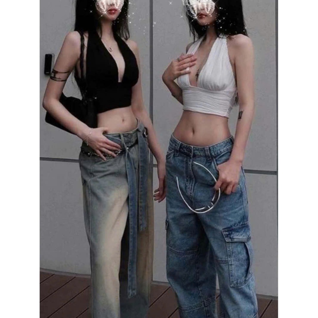 (SẴN) Áo yếm croptop cổ V hở lưng màu trơn đi biển phong cách cá tính quyến rũ ASN012 - Tiktik