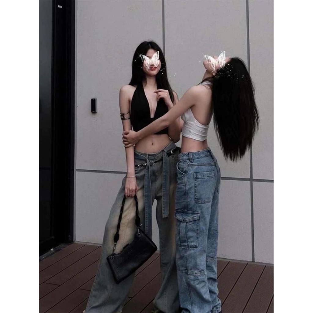 (SẴN) Áo yếm croptop cổ V hở lưng màu trơn đi biển phong cách cá tính quyến rũ ASN012 - Tiktik