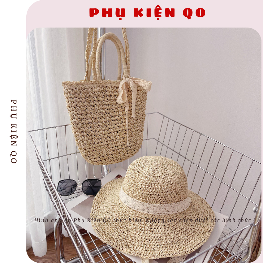 [MỞ BÁN ] Túi cói - Mũ cói đi biển, nón cói che nắng phong cách vintage T12M11