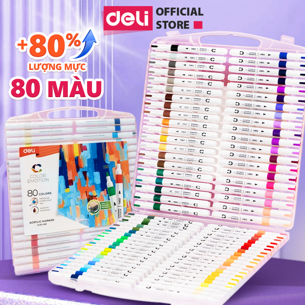 [🔥80 MÀU 129K] Bút Sơn Acrylic Marker Deli  CHÍNH HÃNG  Tô Trên Mọi Chất Liệu DIY Vẽ Giày Vải Chai Vẽ Lên