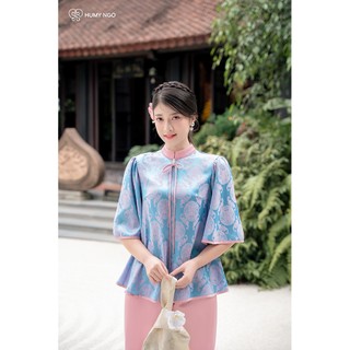 Pháp phục Ân, đồ lam đi chùa thiết kế tay lỡ, chất liệu gấm hoa cao cấp - DESIGNED BY HUMY NGO [114]