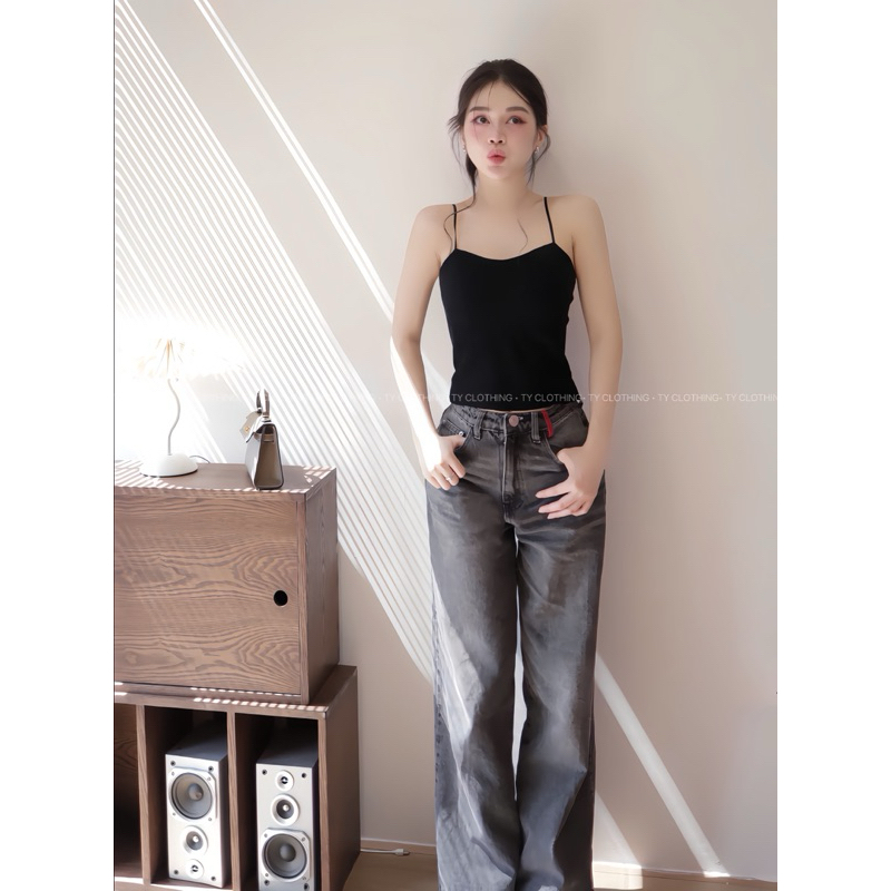 Áo Hai Dây Kèm Mút Ngực- Hàng Thiết Kế- Màu Đen, Màu Kem và Màu Đen- TYCLOTHING