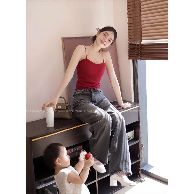 Áo Hai Dây Kèm Mút Ngực- Hàng Thiết Kế- Màu Đen, Màu Kem và Màu Đen- TYCLOTHING