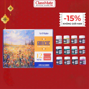 Màu Gouache Classmate Bộ Gouache 12 Lọ Màu 15ml Vẽ, Tô Màu, Màu Mịn, Chồng Được Màu, Dễ Pha Trộn Màu, Rửa Được AM-GC0001