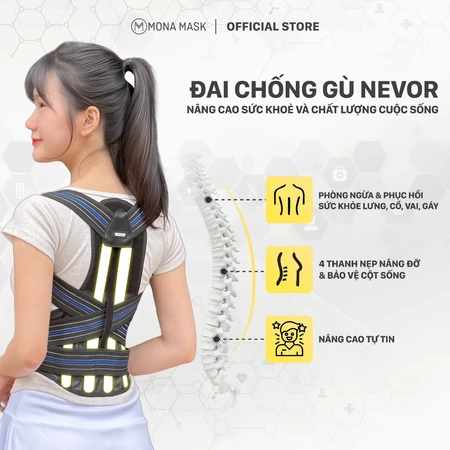 Đai Chống Gù Lưng Y Tế NEVOR DCG04 Định Hình Cột Sống Cải Thiện Tư Thế Thoái Hoá Cong Vẹo Giảm Đau Cổ Vai Gáy Êm Nách