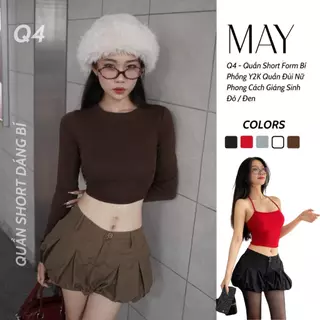 Q4 - Quần Short Form Bí Phồng Yh2K Quần Đùi Nữ Phong Cách Giáng Sinh Đỏ / Đen
