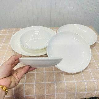 COMBO 10 Đĩa sứ sâu lòng kiểu Hàn trắng trơn – Dĩa tròn cao cấp 15cm đến 25cm, dùng ăn cơm, mì, salad – Hùng Home