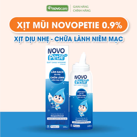 Xịt mũi nước muối sinh lý Novopetie 0,9% rửa mũi hàng ngày, dưỡng ẩm, bảo vệ mũi 100ml