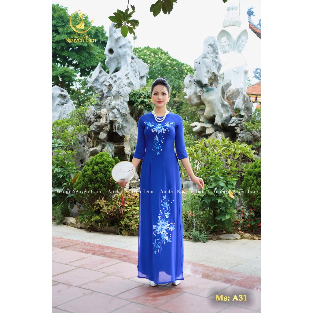 [GIẢM 40K] Áo Dài Truyền Thống, Thêu, Đính Kết Cao Cấp - BST Áo Dài Màu Coban Lụa Thêu [Co Giãn Nhẹ, Thấm Hút] Nữ