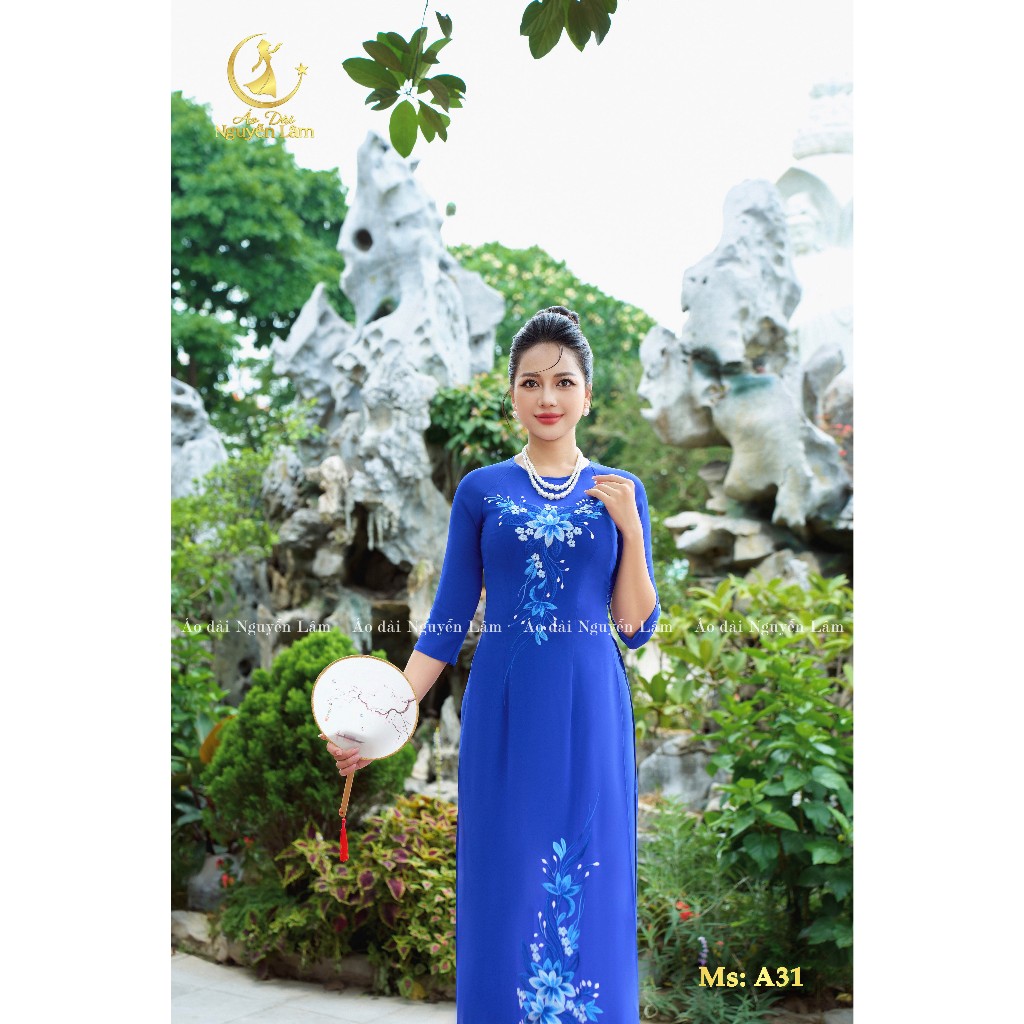 [GIẢM 40K] Áo Dài Truyền Thống, Thêu, Đính Kết Cao Cấp - BST Áo Dài Màu Coban Lụa Thêu [Co Giãn Nhẹ, Thấm Hút] Nữ