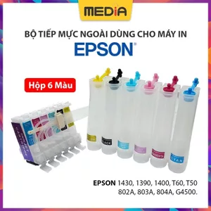 Bộ Tiếp Mực Ngoài EPSON 6 Màu Hệ Thống Mực Ngoài Liên Tục Máy In Epson T60/T50/1430/1390 (Không IC)