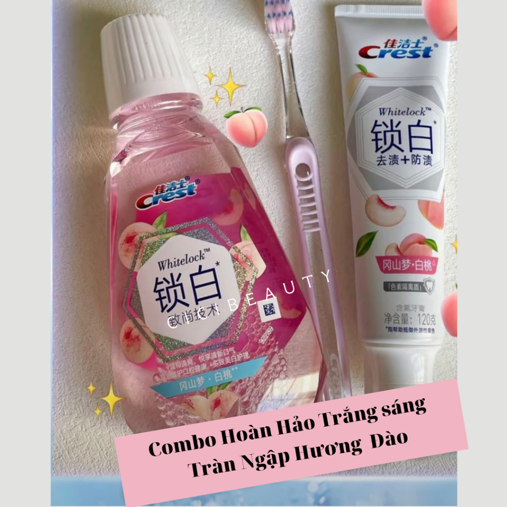 Nước súc miệng Crest vị quả đào cô đặc - Khoá trắng làm trắng răng cho hơi thở thơm mát