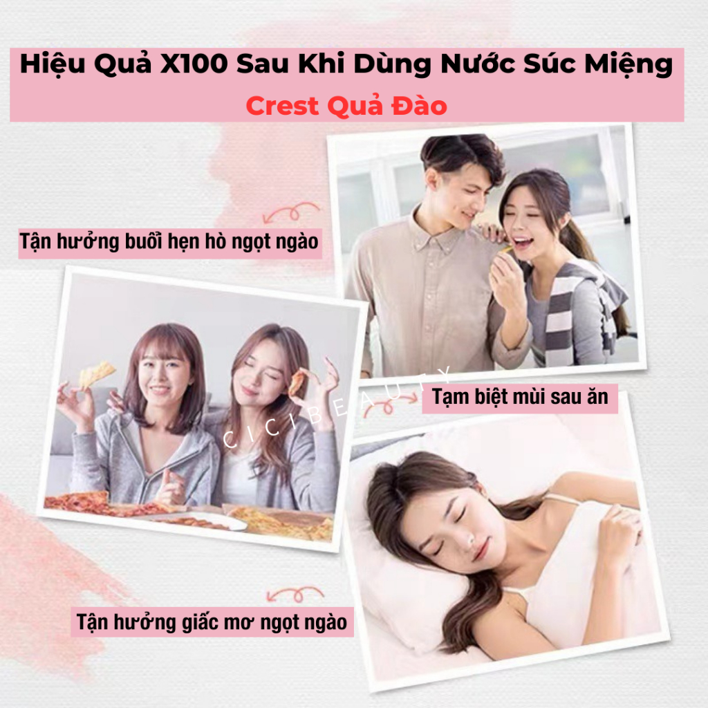 Nước súc miệng Crest vị quả đào cô đặc - Khoá trắng làm trắng răng cho hơi thở thơm mát